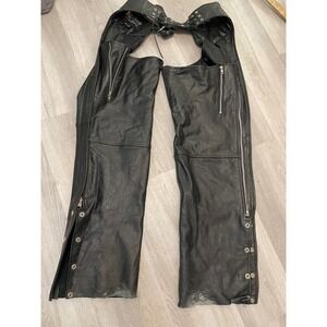 Unbranded Black Leather Motorcycle Chaps Biker Riding Gear Adjustable Belted XL